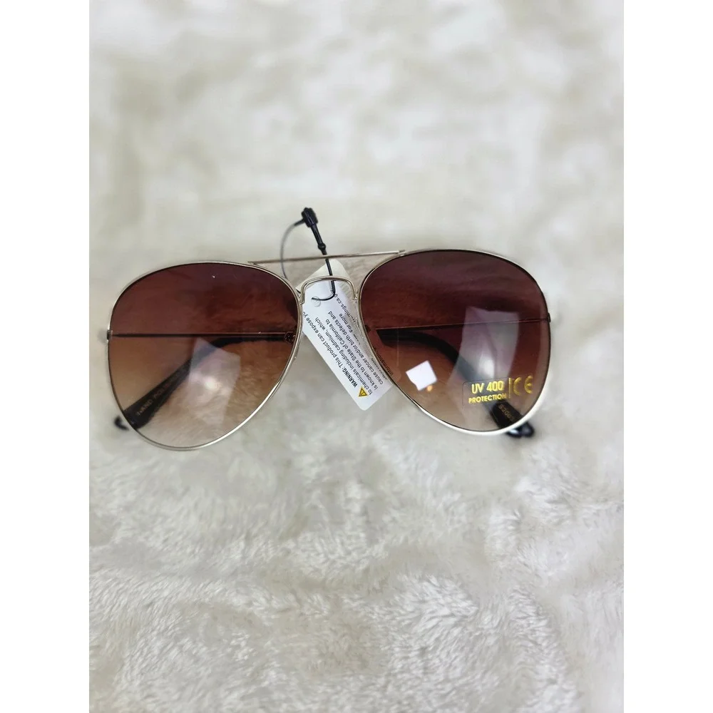 Aviator Sunglasses Brown Gradient Lenses UV 400 Protection Silver Frame‎